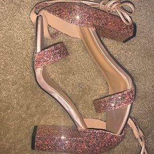 Glitter tie leg chunky heel sandals